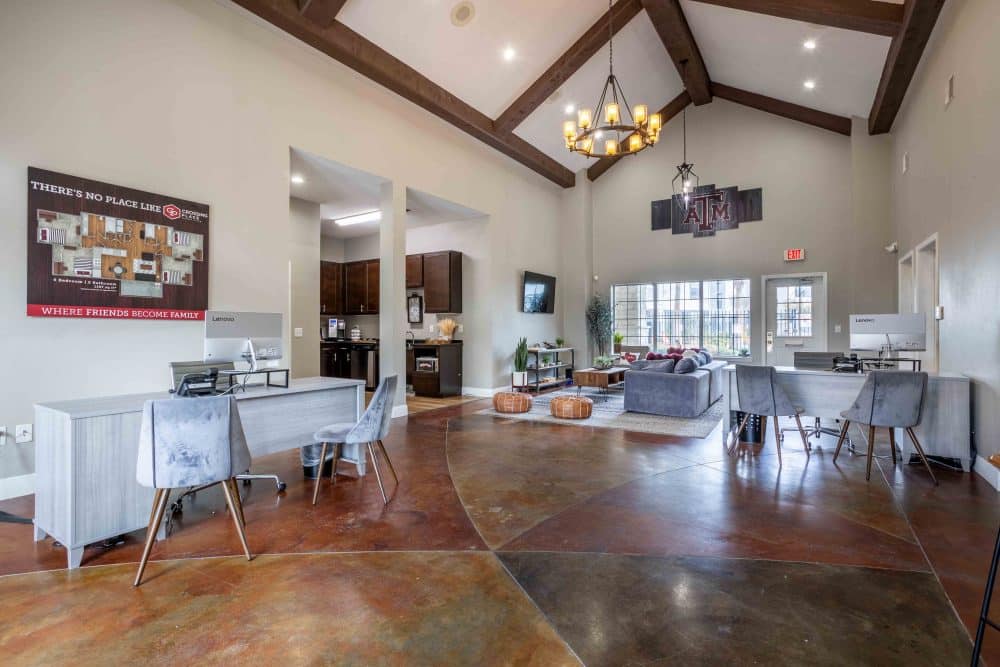 crossing place college station off campus apartments near texas a and m leasing office and clubhouse